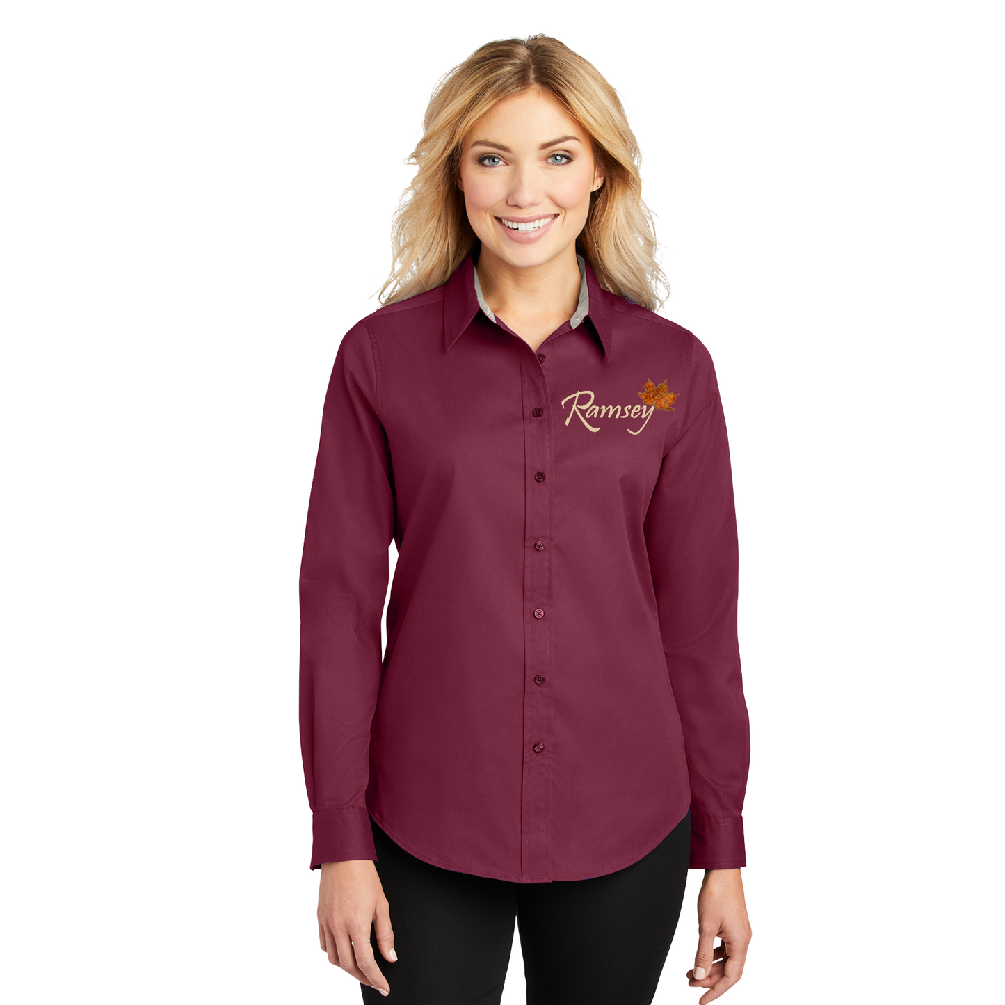 Ramsey Womens Button Down Shirt, Ramsey Funeral Home Long Sleeve Shirt