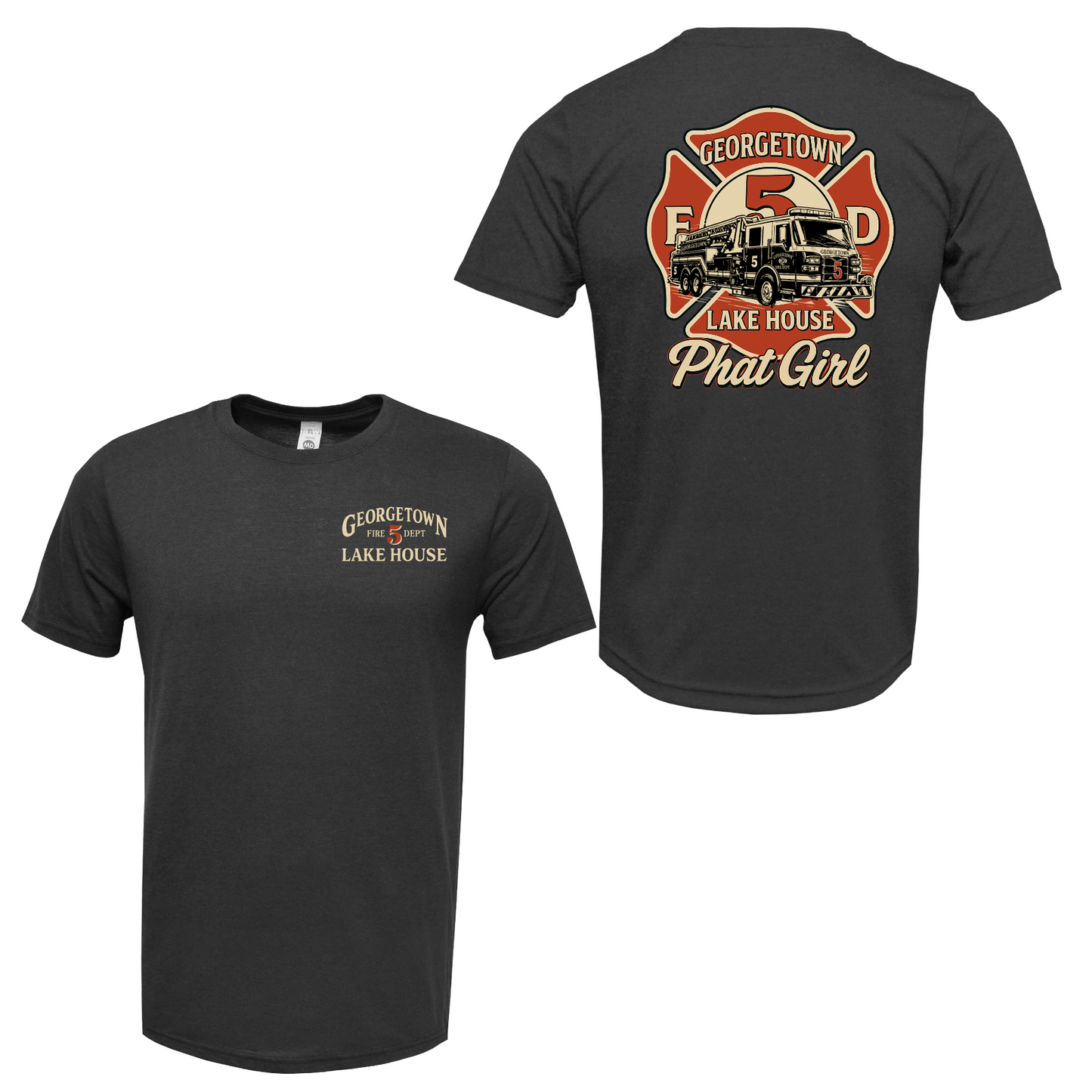 Charcoal Georgetown Fire Dept Tee, Georgetown Lake House Tshirt, Phat Girl Short Sleeve Tee