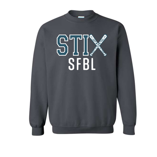 STIX SFBL Clubhouse Softball Sweatshirt, Stix Softball Sweatshirt, Gray Stix Crewneck Sweater