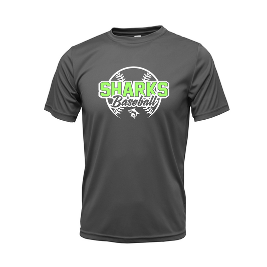 Charcoal Sharks Baseball Performance Short Sleeve Shirt