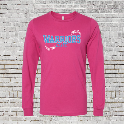 Warriors Elite Softball Tee, Hot Pink Warriors Softball Tshirt, Pink Long Sleeve Warriors Elite Tee