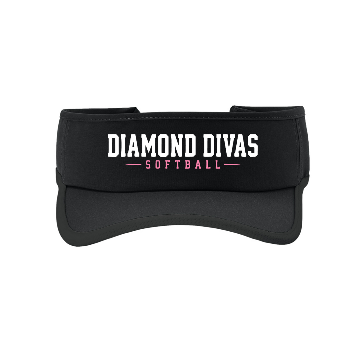Black Diamond Divas Softball visor with pink and white team design