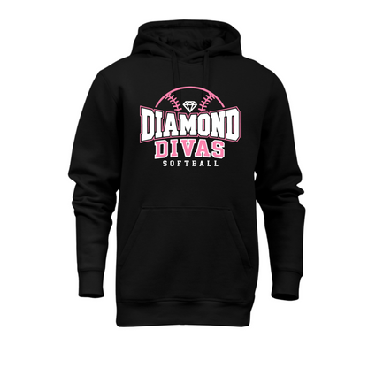 Black Diamond Divas Softball hoodie with pink and white softball team design