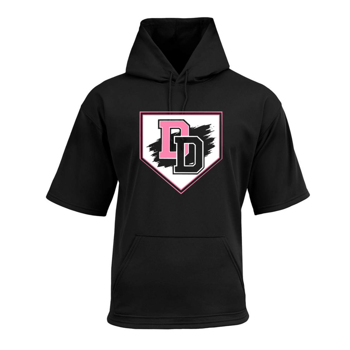 Black Diamond Divas Softball short sleeve performance hoodie with pink black and white DD logo