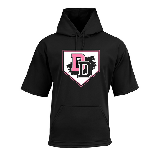 Black Diamond Divas Softball short sleeve performance hoodie with pink black and white DD logo
