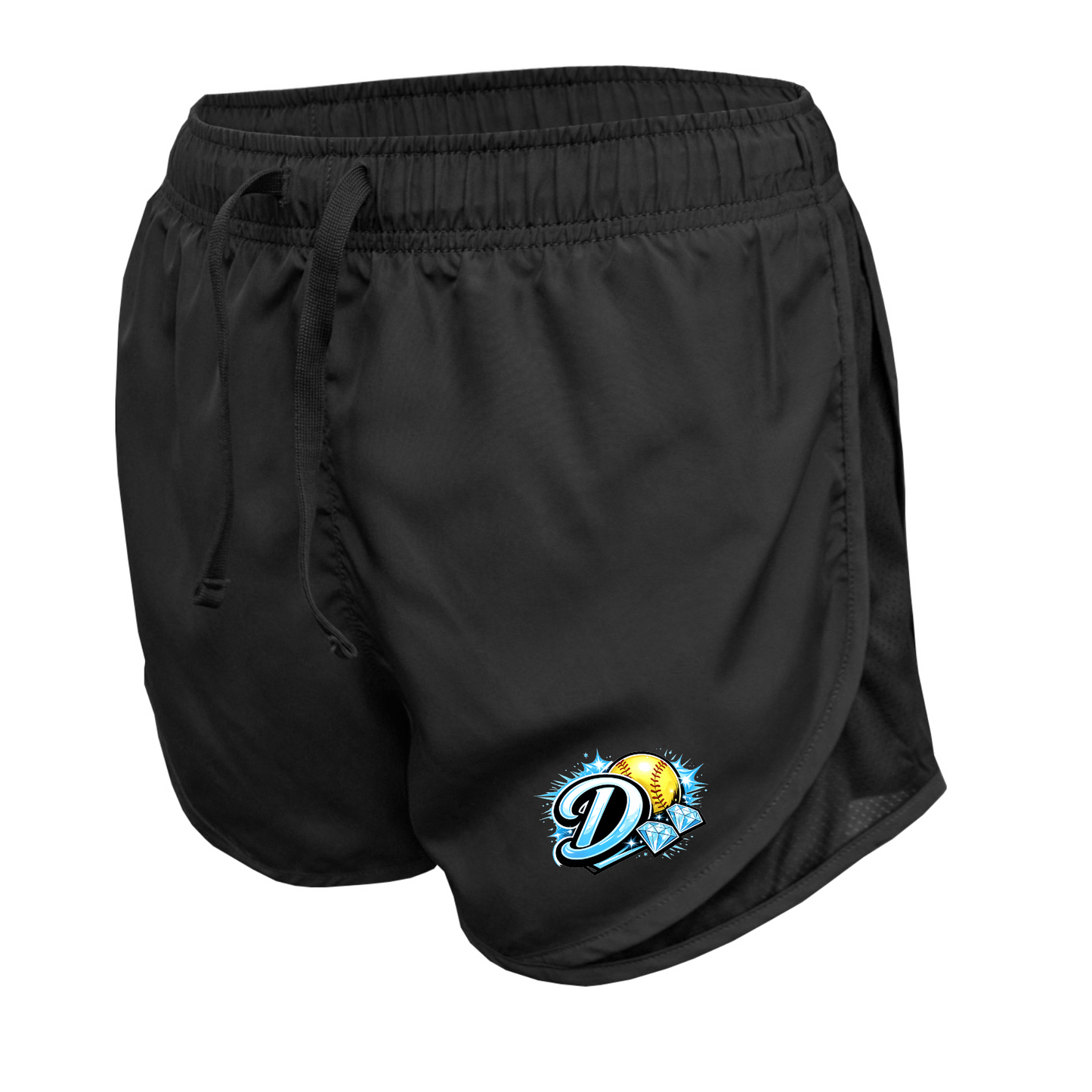 Womens Black Running Shorts, Diamonds Softball Shorts