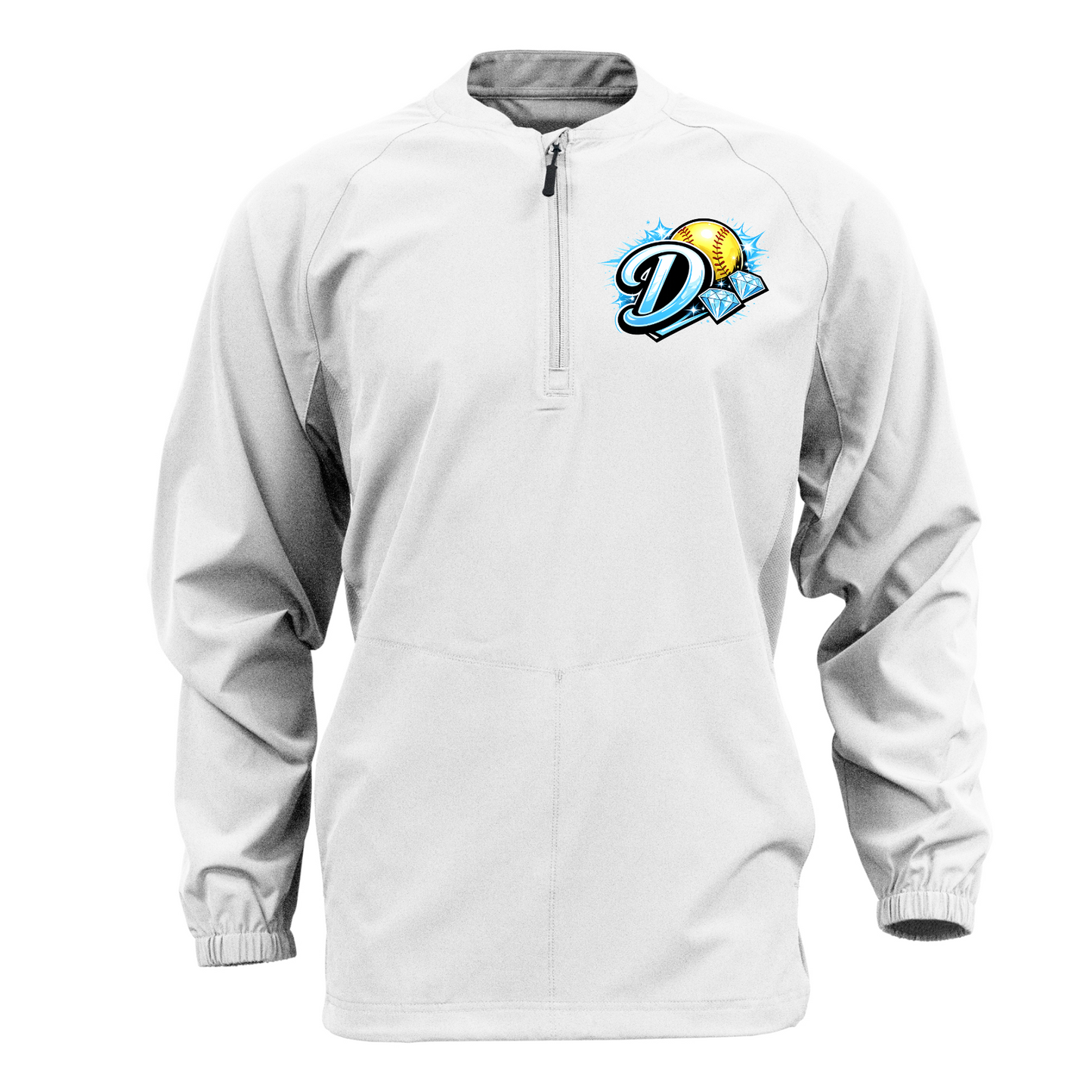 Long Sleeve White Jacket – Diamonds Softball Logo | Team Warm-Up Top