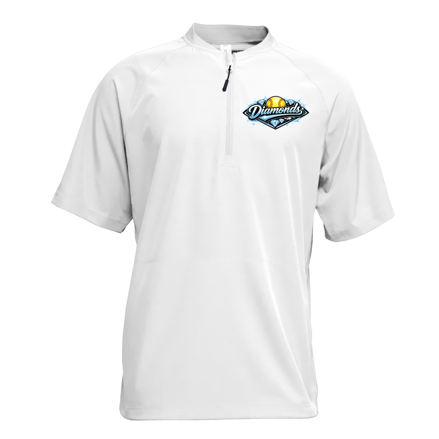 Short Sleeve White Cage Jacket – Diamonds Softball Logo | Team Warm-Up Top