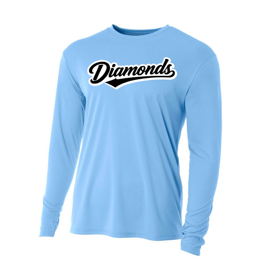 Light Blue Diamonds Softball Long Sleeve Drifit T-Shirt | Classic Team Spirit Tee