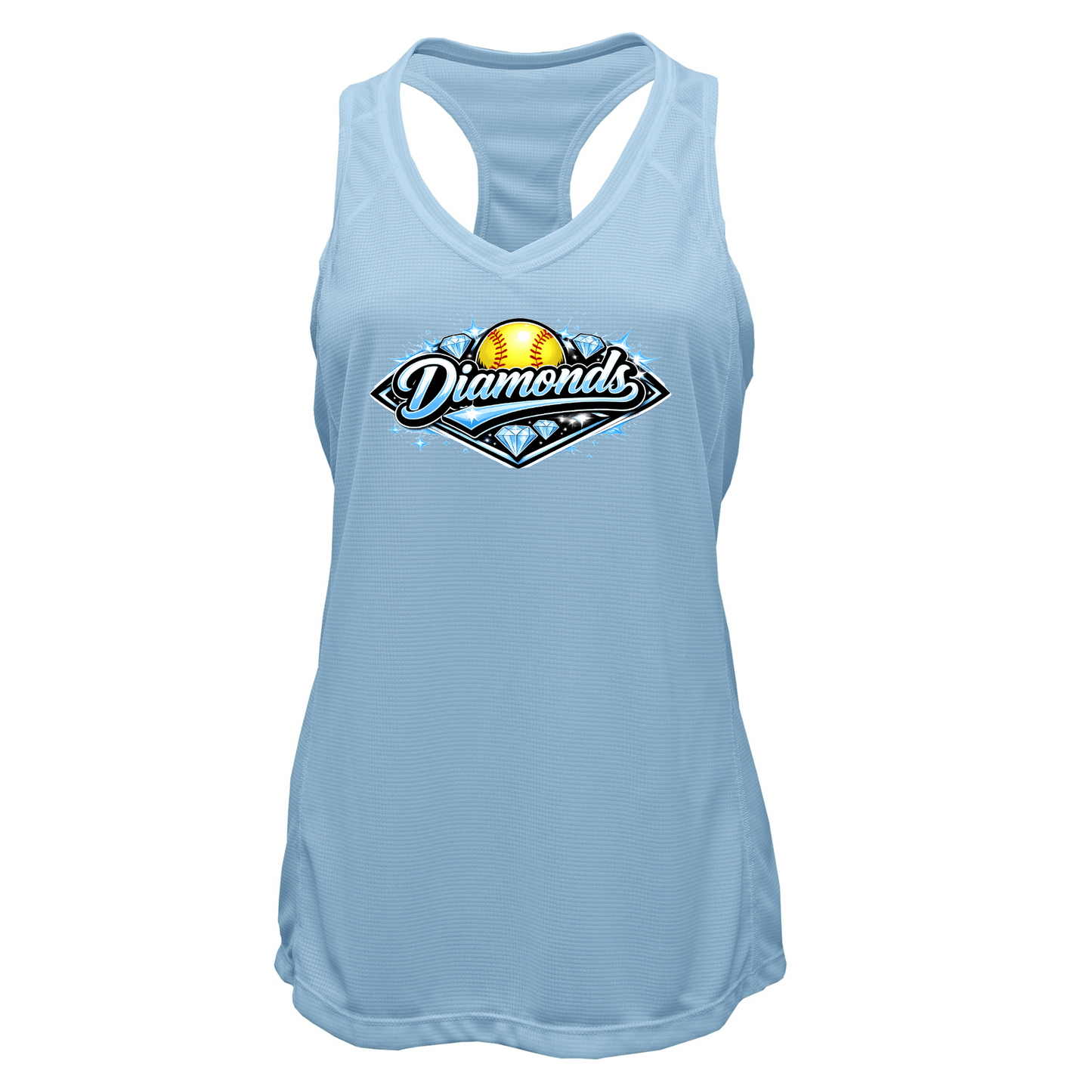 Diamonds Softball Performance Racerback Tank – Light Blue
