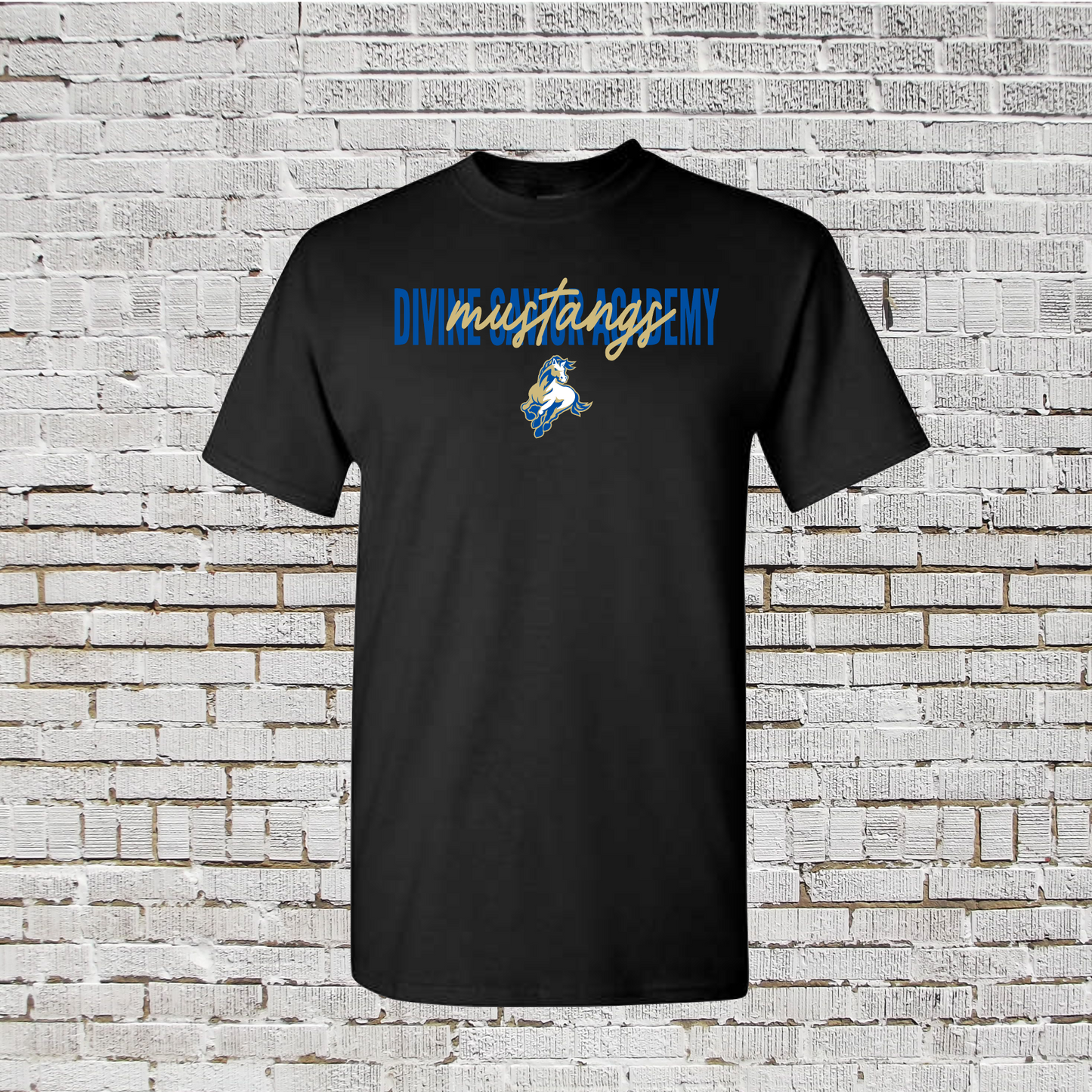 Divine Saviors Academy Script Tee, DSA Mustangs Shirt, Black Divine Saviors Tee