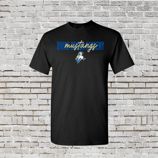 Divine Saviors Academy Script Tee, DSA Mustangs Shirt, Black Divine Saviors Tee