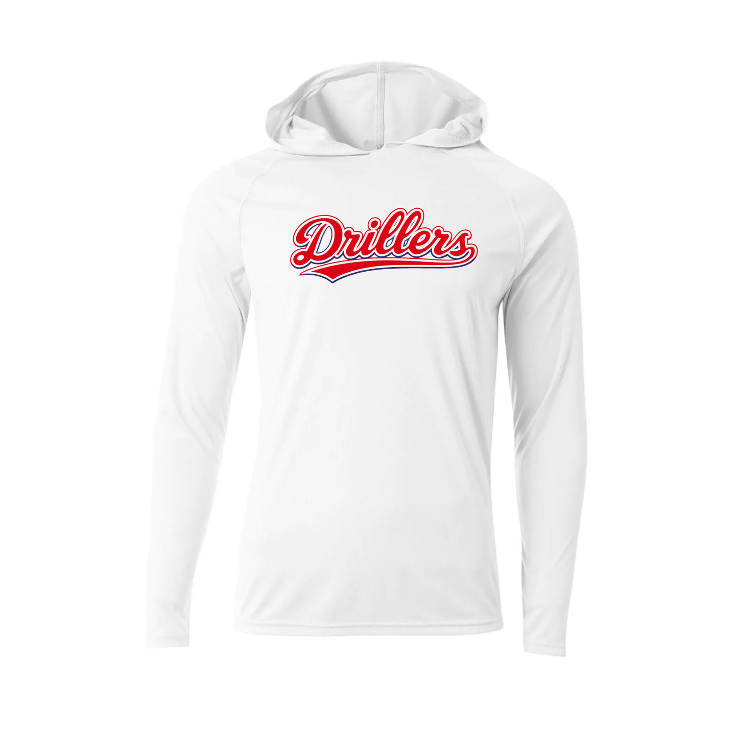 Drillers Baseball White Long Sleeve Performance Hoodie