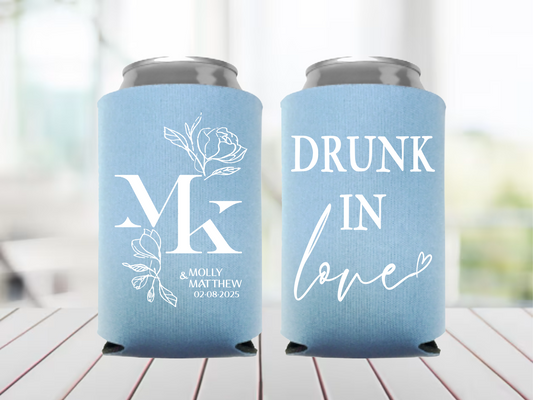 Drunk in Love - Custom Wedding Can Coolers, Wedding Favors, Beverage Insulators, Beer Holder, Beer Cooler, Party Cans, Wedding Logo Design