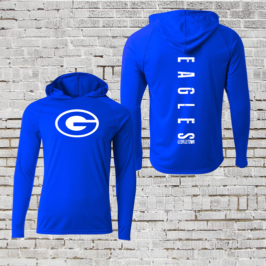 Royal Blue Eagles Hooded Shirt, Long Sleeve Georgetown Eagles Tee, Georgetown Eagles Spiritwear