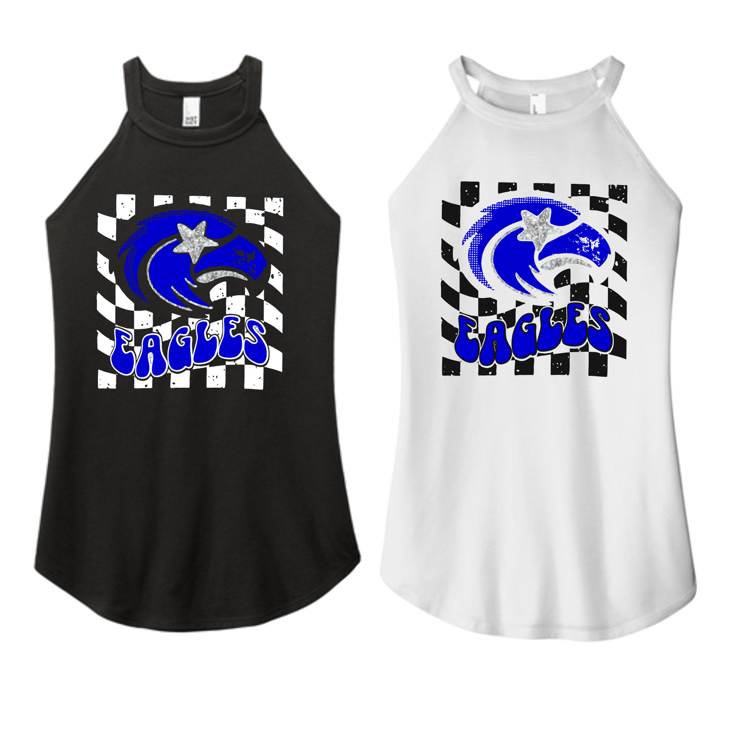 Georgetown Eagles Rocker White Tank Top, Women's Rocker Tank, Black Eagles Tank Top, District Tank