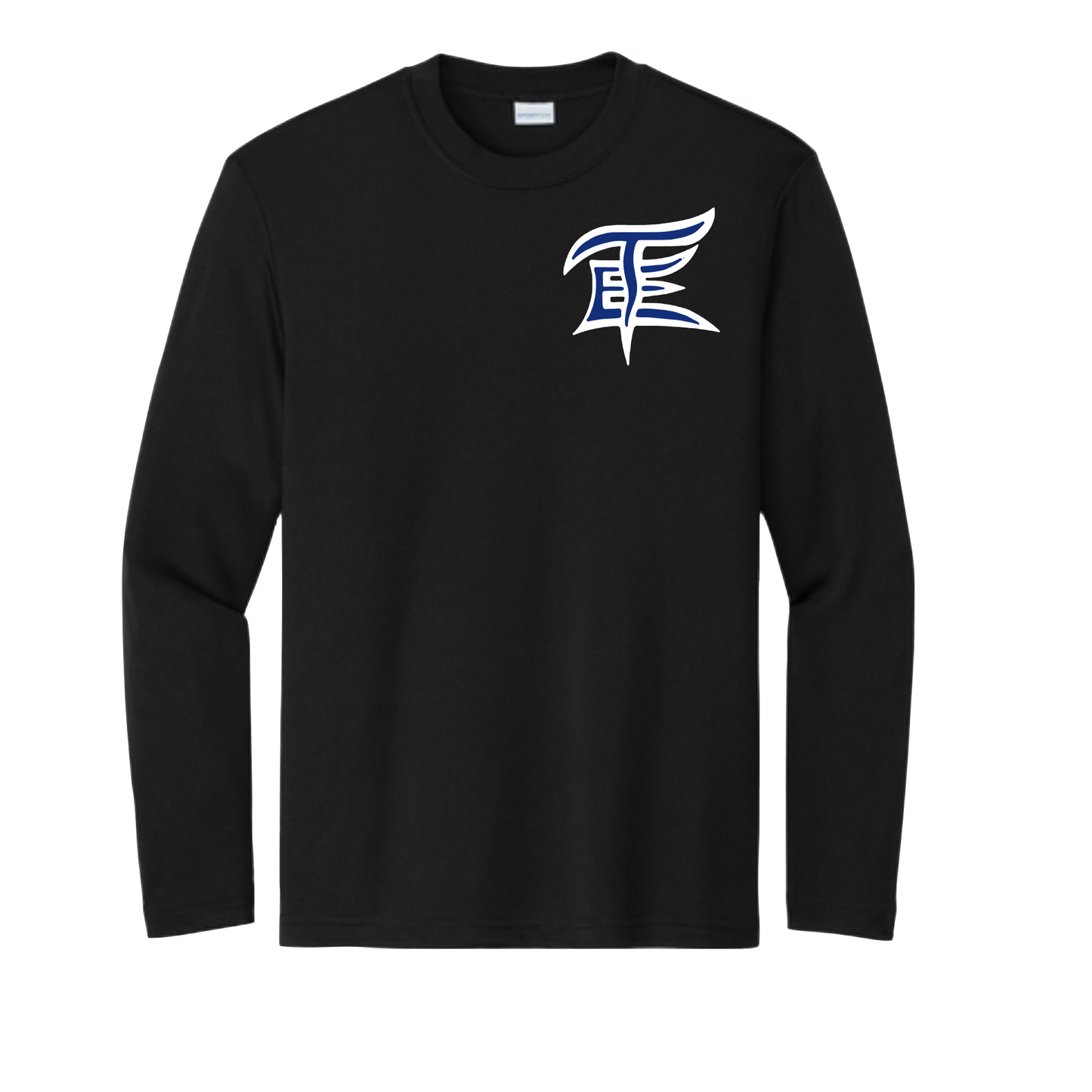 East Texas Elite Logo Baseball Long Sleeve Tshirt, Elite Baseball Black Shirt, Royal Blue East Texas Elite Baseball Tee