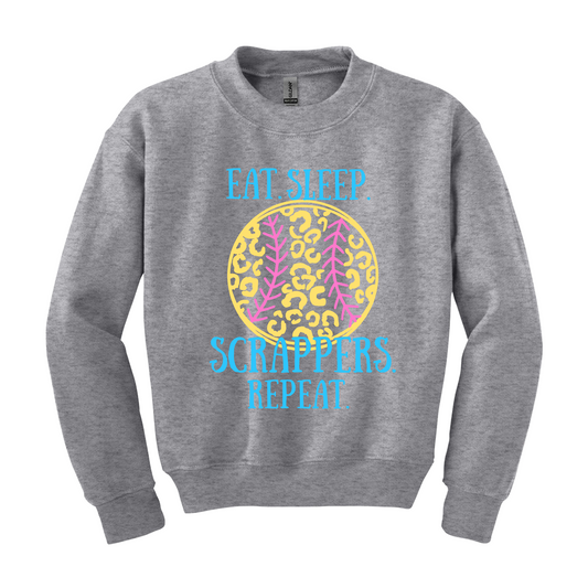 Lady Scrappers Gray Fleece, Eat Sleep Repeat Sweatshirt, Gray Crewneck Sweatshirt
