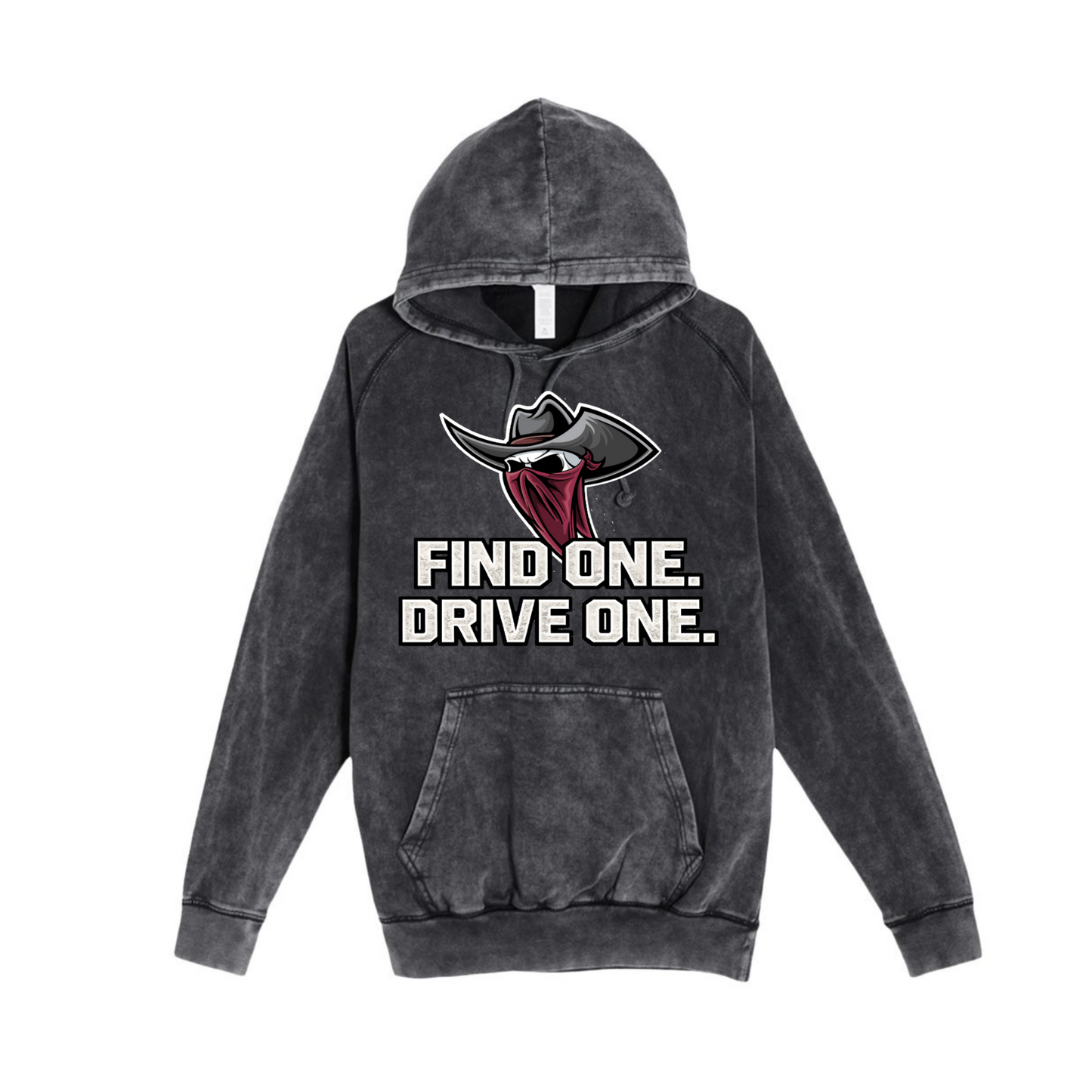 Gray hoodie with a logo and text on a white background