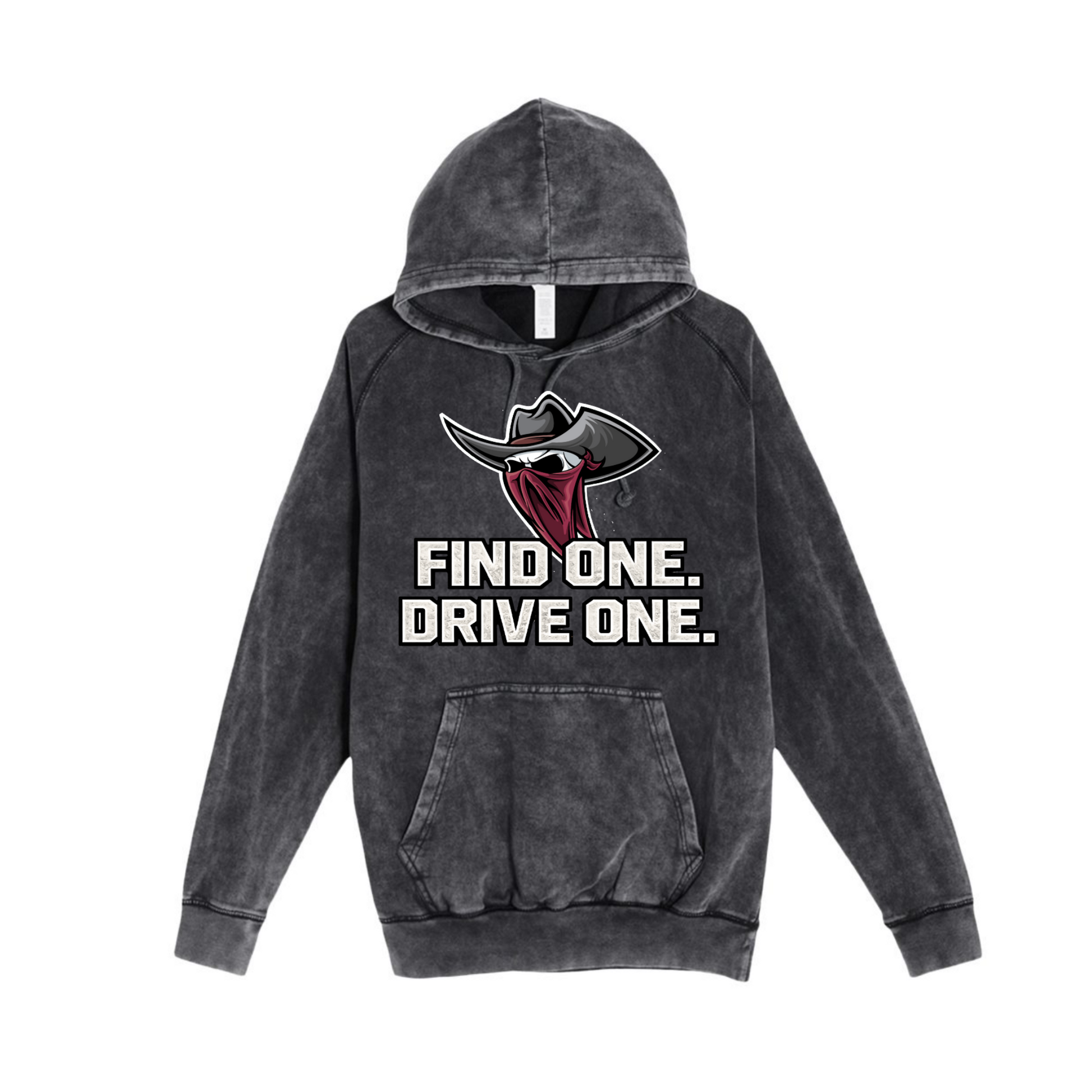 Gray hoodie with a logo and text on a white background