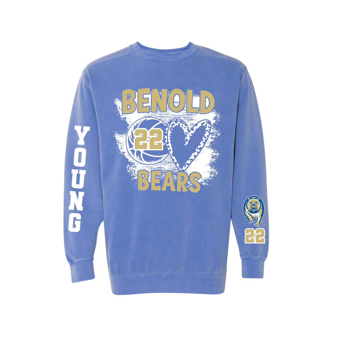 Benold Bears Basketball Heart Shirt – Comfort Colors Flo Blue Tee & Sweatshirt