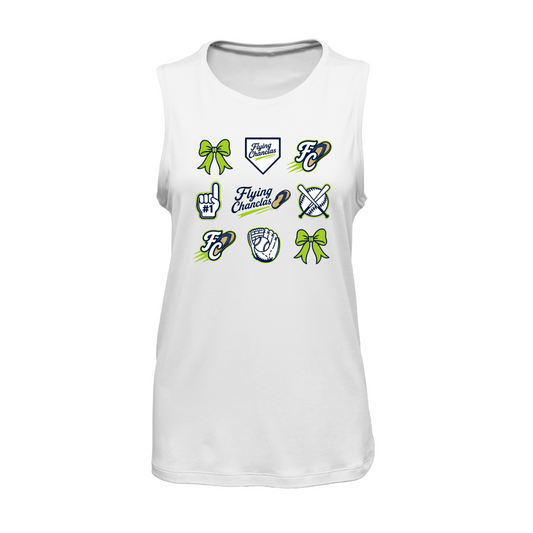 Flying Chanclas Sticker Graphic Tank – Women’s White Sleeveless Shirt
