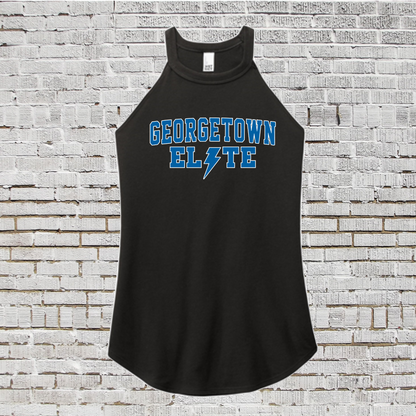 Georgetown Elite Blue Rocker White Tank Top, Women's Rocker Tank, White Tank Top, District Tank