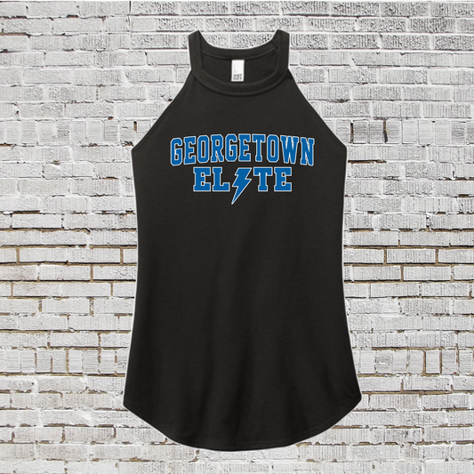 Georgetown Elite Blue Rocker White Tank Top, Women's Rocker Tank, White Tank Top, District Tank