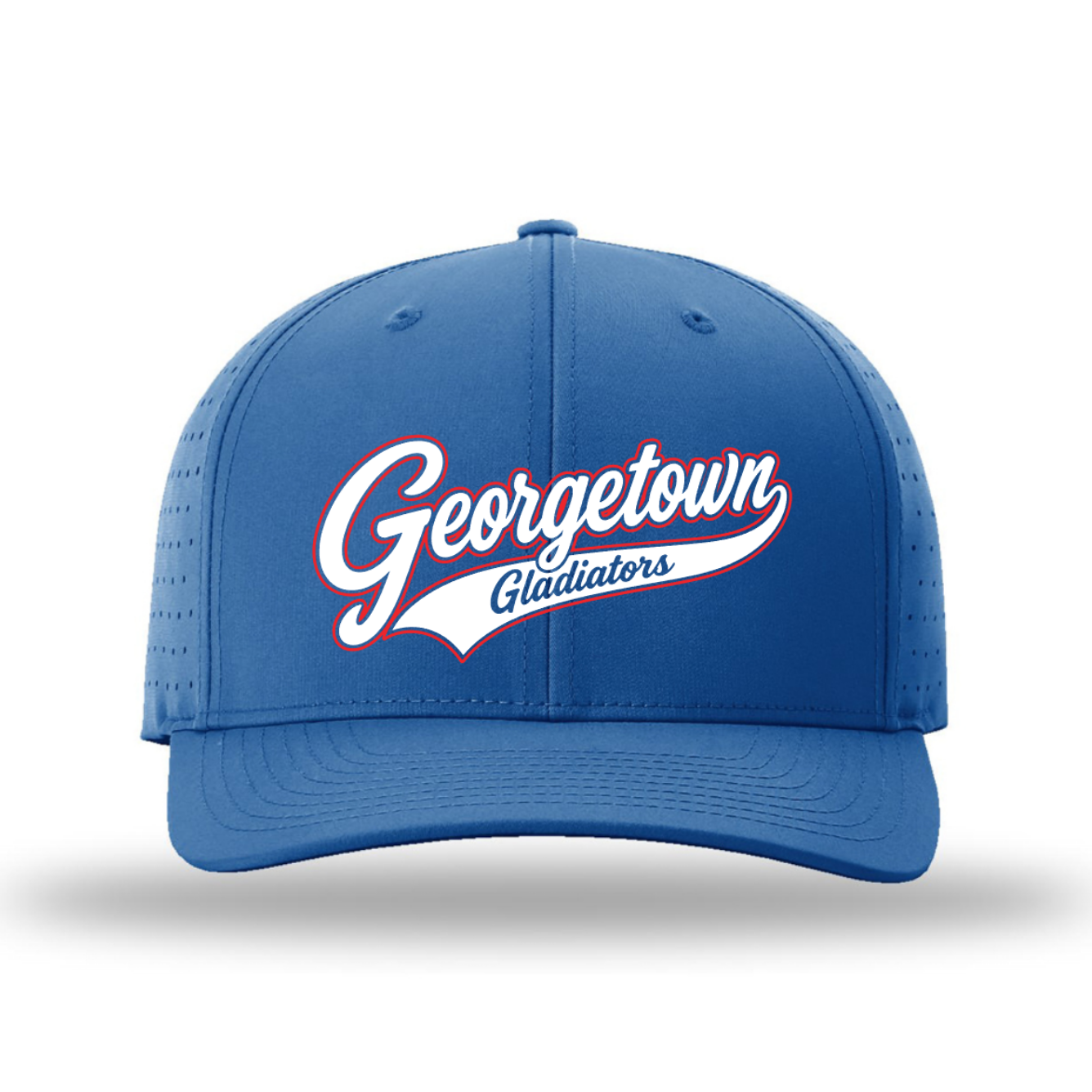 Blue cap with 'Georgetown Gladiators' text on a white background