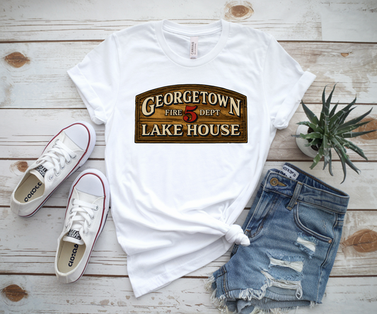 White Georgetown Fire Dept Bella and Canvas Tee, Georgetown Lake House Tshirt