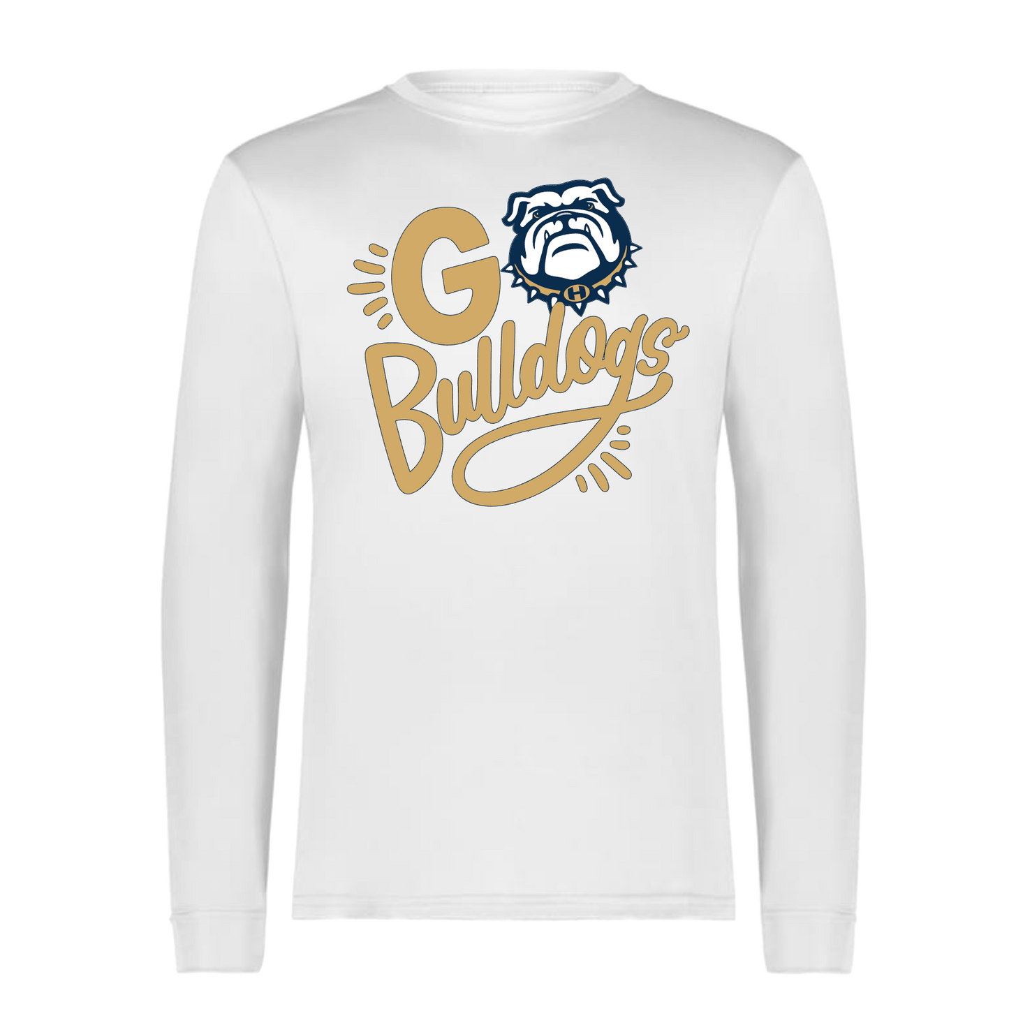 White Go Bulldogs Long Sleeve Tee, White Hernandez Bulldogs Shirt, Bulldogs Long Tee