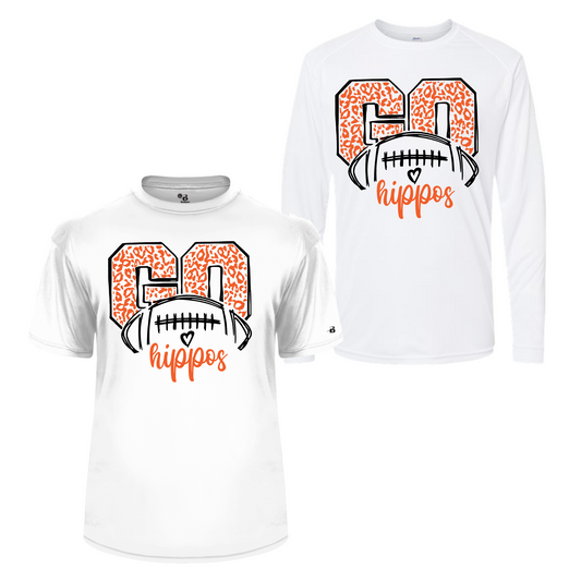 White Go Hippos Football Tee, Hutto Hippos Tshirt, Hippos Shirt