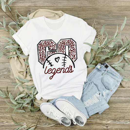 White Go Legends Baseball Tshirt, Go Legends Tee, Legends Baseball Shirt