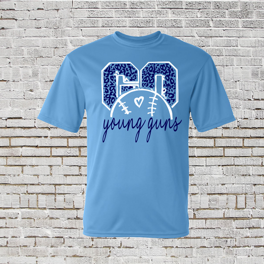 Go Young Guns Baseball Tshirt, YG Baseball Blue Shirt, Womens Leopard Baseball Shirt