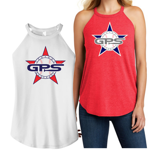 GPS Legends Star Rocker White Tank Top, Women's Rocker Tank, Red GPS Legends Tank Top, District Tank