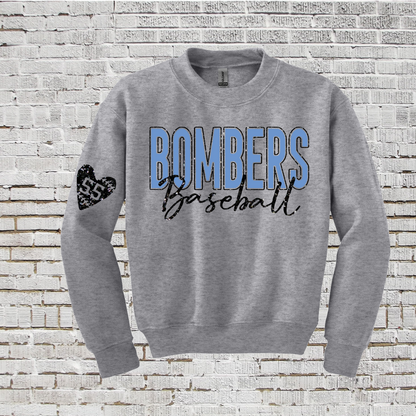 Crewneck Glitter Bombers Baseball Sweatshirt, Black Bombers Sweatshirt, White Bombers Sweatshirt, Blue Bombers Sweatshirt