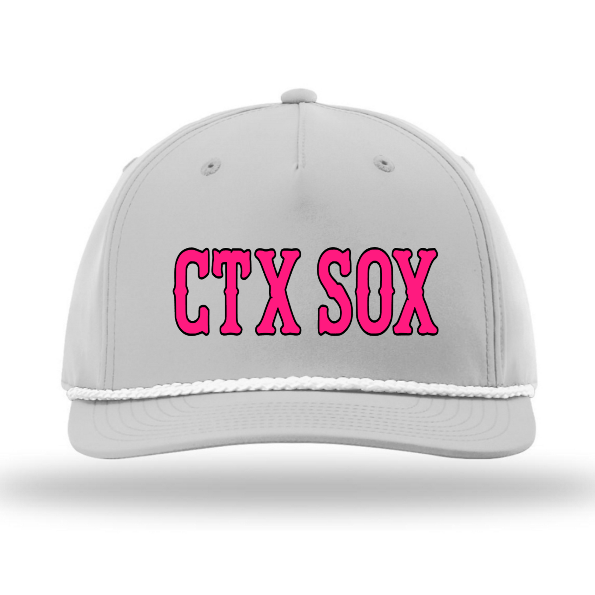 Gray cap with pink 'CTX SOX' text on a white background