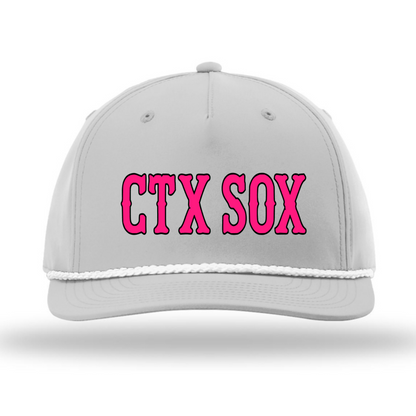 Gray cap with pink 'CTX SOX' text on a white background