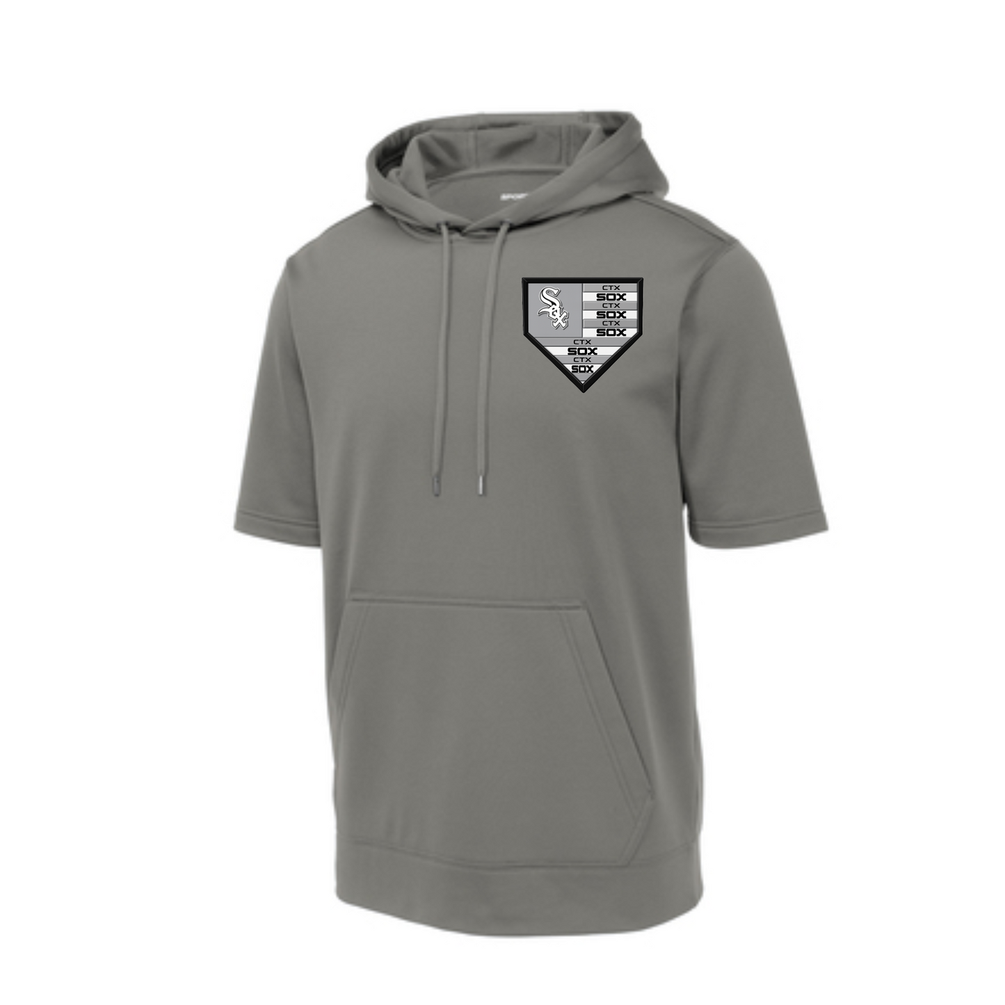 Short Sleeve Gray Fleece Hooded Sweatshirt – CTX Sox Logo | Athletic Team Hoodie