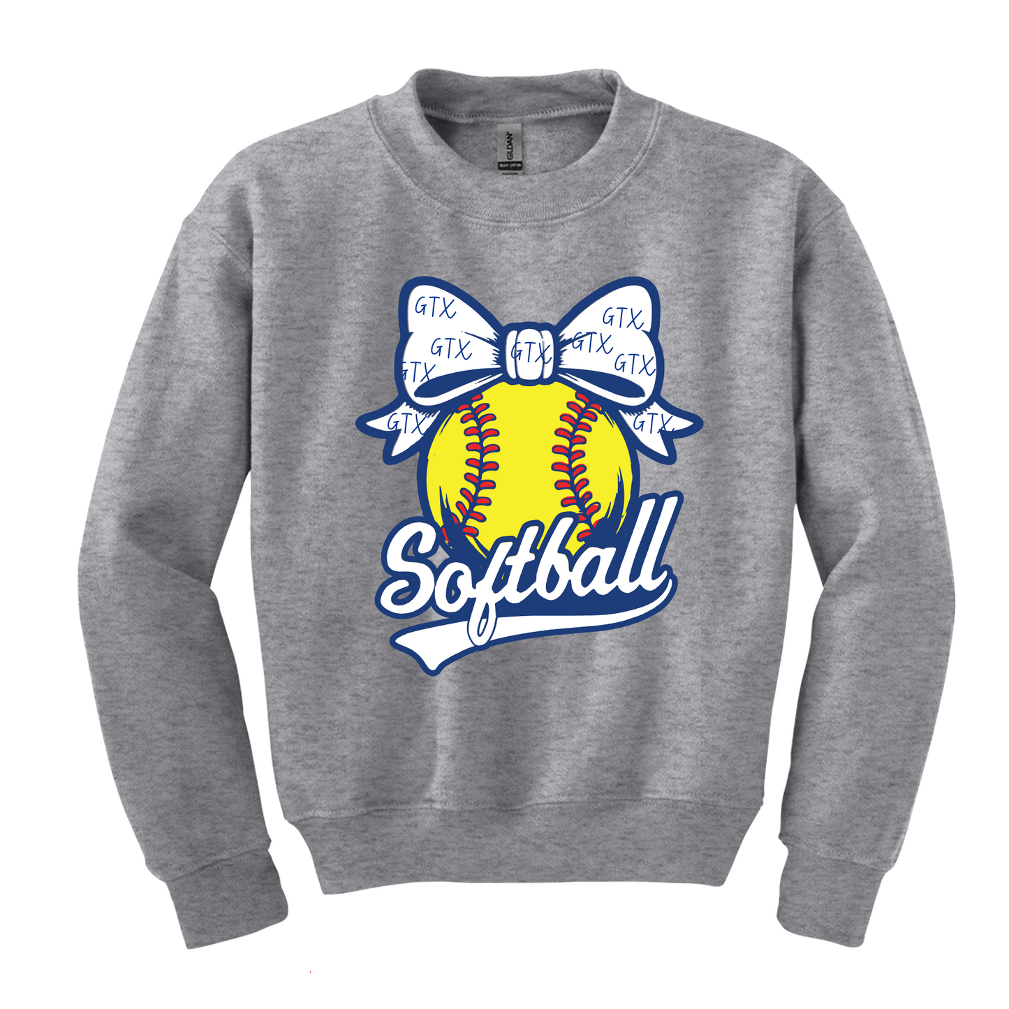 Softball Ribbon White Fleece, GTX Softball Sweatshirt, White Crewneck Sweatshirt
