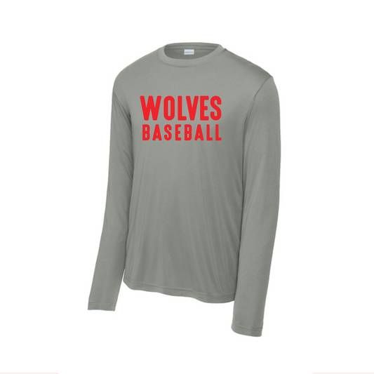 Wolves Baseball Gray Long Sleeve, Wolves Spiritwear, Wolves Baseball Tshirt