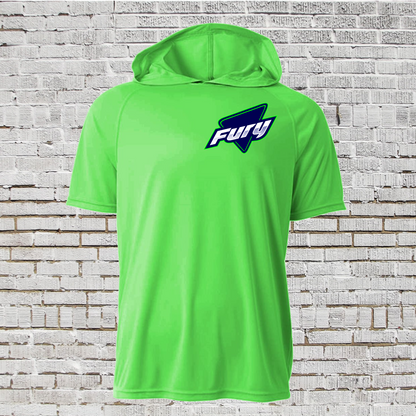 Fury Short Sleeve Hooded Shirt, Fury Baseball Logo Short Sleeve Hoodie, Fury Spiritwear