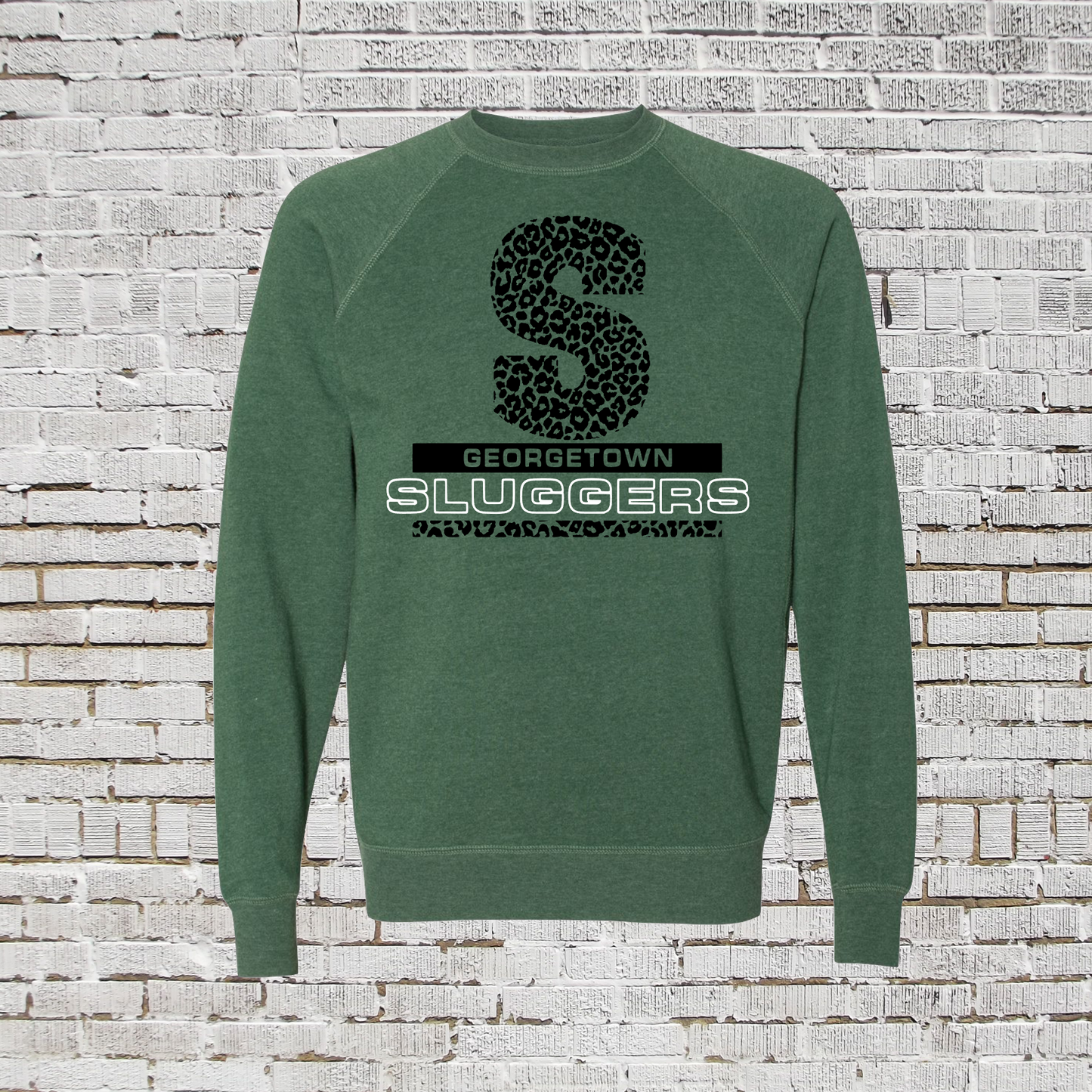 Dark Green Crewneck Sweatshirt Sluggers, Georgetown Sluggers Sweatshirt, Independent Sluggers Baseball Sweatshirt