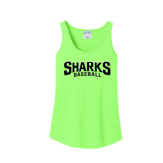 Sharks Baseball Tank Top, Sharks Baseball Shirt, Neon Green Tank, Sharks Womens Shirt