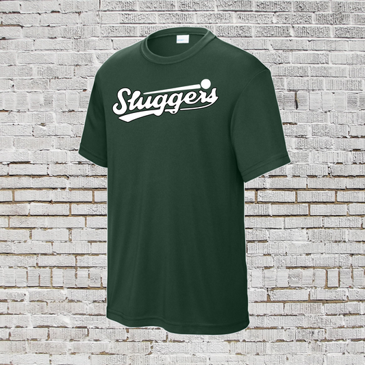 Drifit Sluggers Baseball Tshirt, Forest Green Tee, Sluggers Logo Shirt