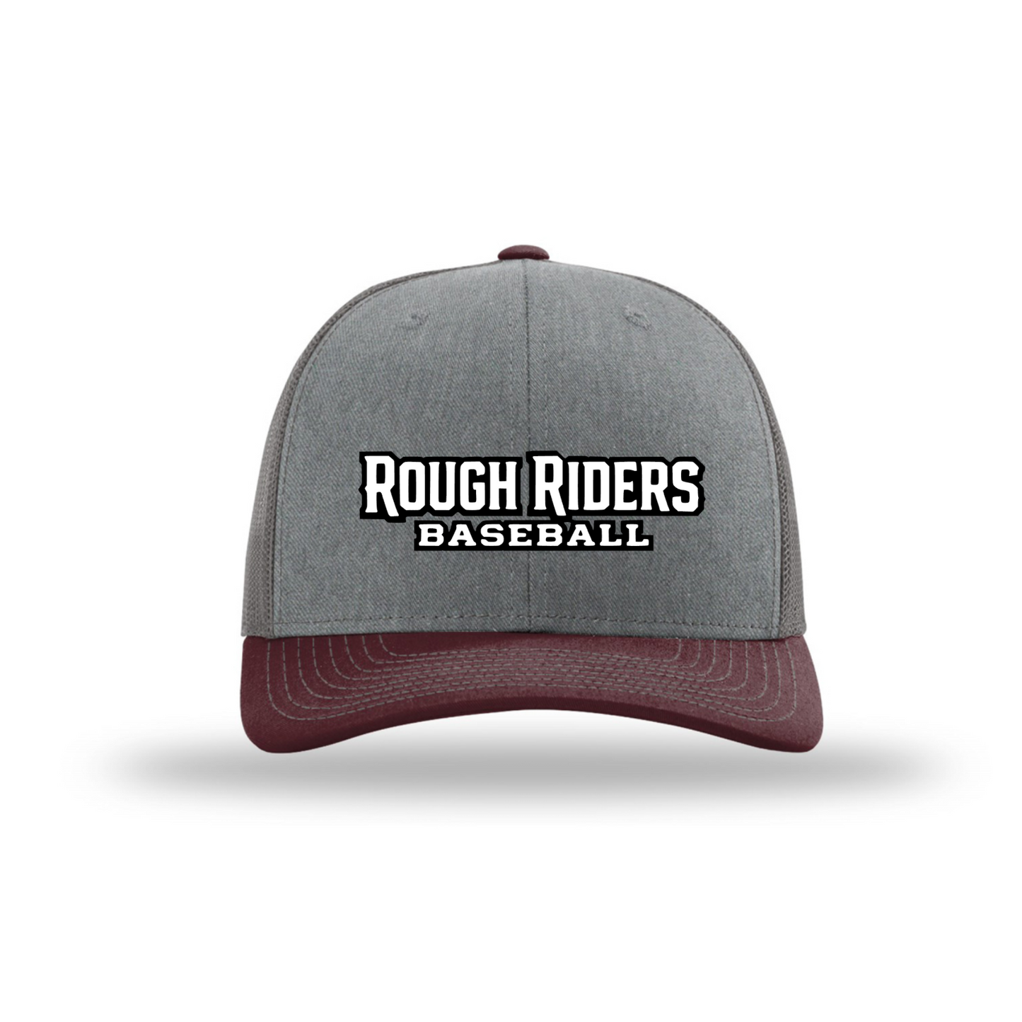 Rough Riders Baseball Trucker Hat – Gray & Maroon Snapback