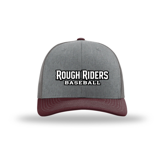 Rough Riders Baseball Trucker Hat – Gray & Maroon Snapback