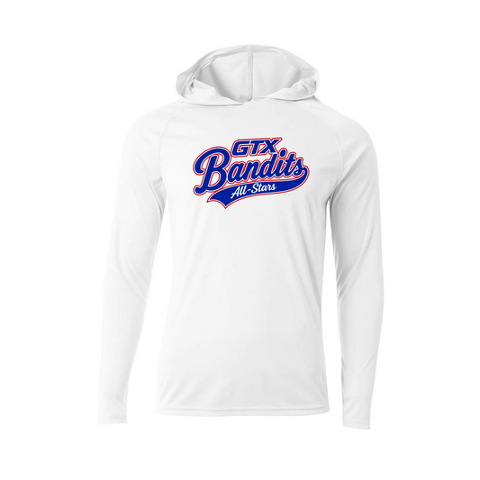 White hoodie with GTX Bandits All-Stars logo on a white background