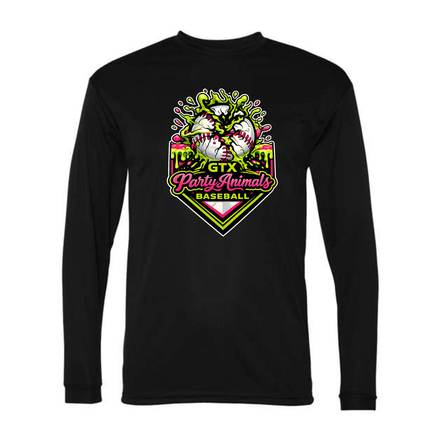 Black GTX Party Animals Long Sleeve Baseball Shirt