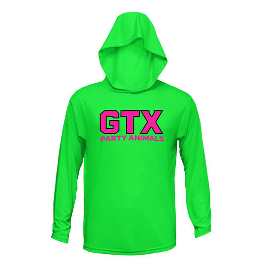 Neon Green GTX Party Animals Baseball Logo Long Sleeve Hooded Tee